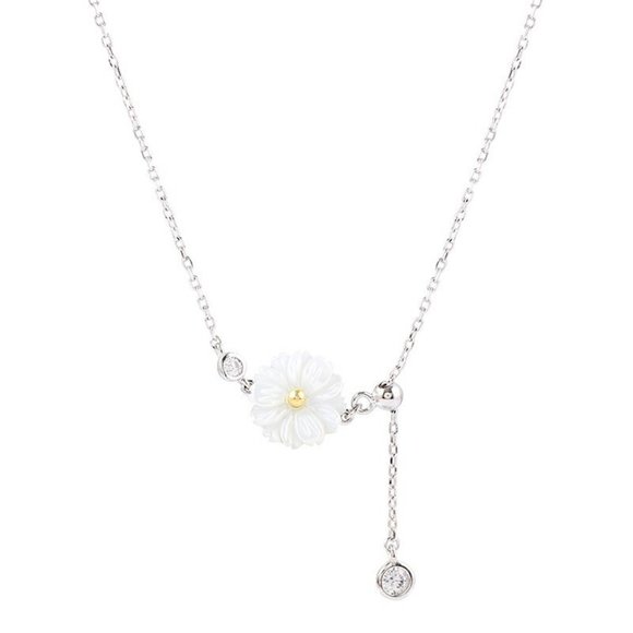 NEW 925 Silver Shell Daisy Diamond Drop Necklace - Picture 11 of 11